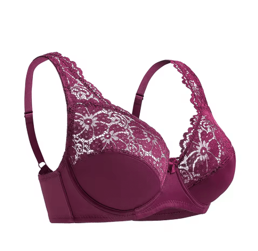 Floral Sheer Plus Size Lace Bra with Underwire Support