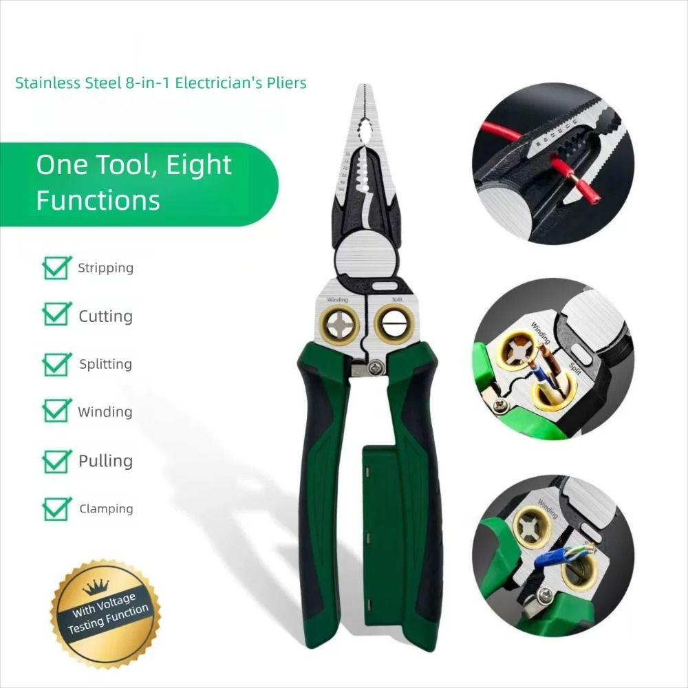 8-in-1 Precision Wire Stripper – Integrated Voltage Tester & Electric Pliers – High-Yield Electrical Interaction Hub