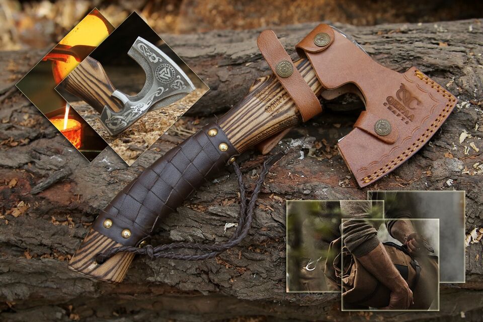 Custom Viking Bearded Axe | 20 Inch High Carbon Steel Camping & Wood Cutting Axe | Solid Wood Handle Axe