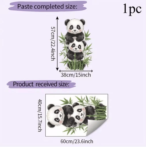 Cartoon Watercolor Bamboo Panda Wall Sticker – Self-Adhesive Room Decor for Home