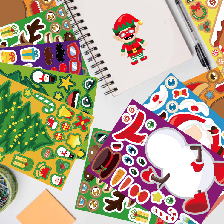 Kids DIY Puzzle Stickers Cartoon Christmas Snowman Party Decor Waterproof Jigsaw Toy Make a Face