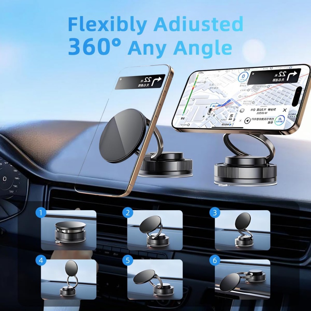 Magnetic Car Phone Holder with Vacuum Suction Cup Strong Magnetic Adsorption for Secure Mounting