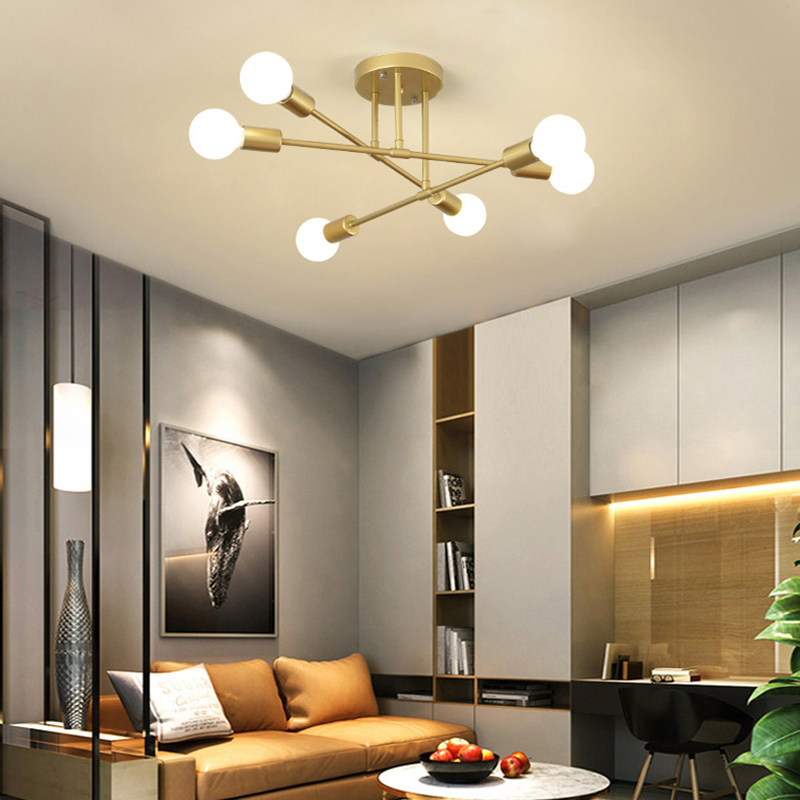 Industrial Wrought Iron LED Ceiling Lamp – Modern Vintage 6-Head Light for Living Room, Dining Room & Home Decor