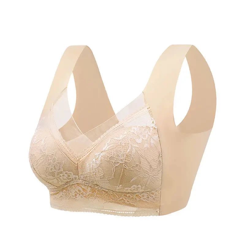 Womens Seamless Ice Silk Push Up Lace Wireless Bra