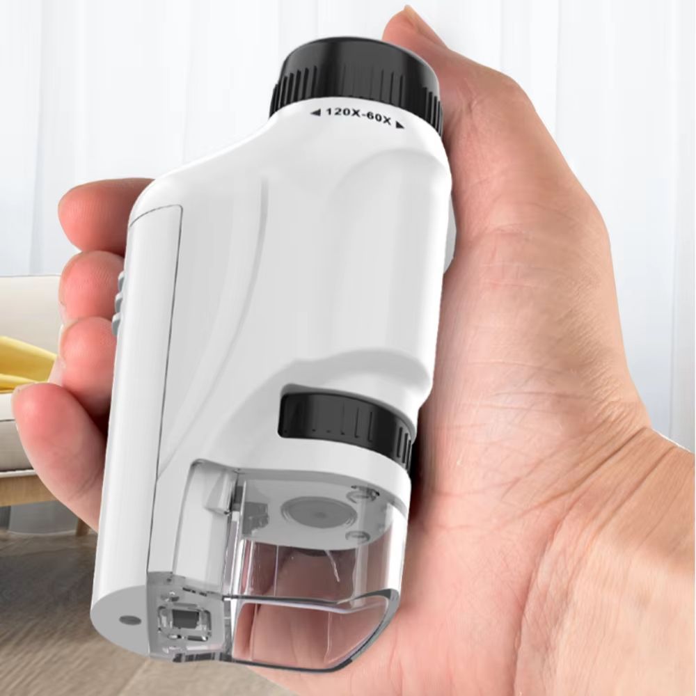 Handheld Pocket Microscope 60-120x Battery Powered Kids Science Microscope with LED Light