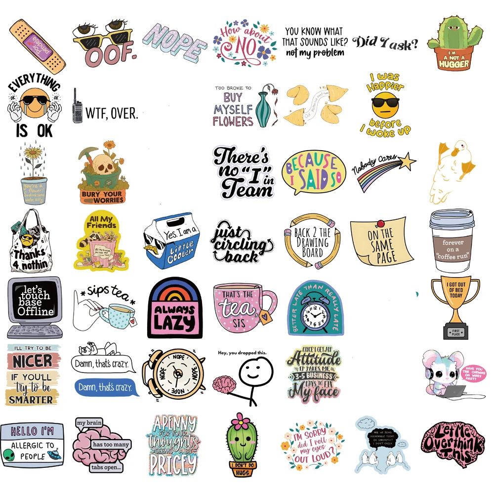 SnarkPop Sarcastic Sticker Pack – Aesthetic Kawaii Waterproof Graffiti Decals, 50pcs