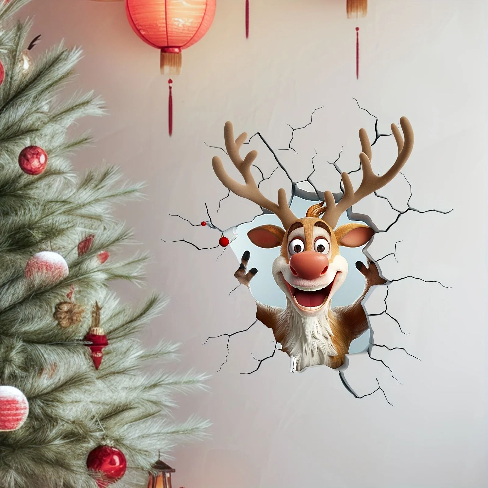 3D Moose Breakthrough Christmas Wall Sticker