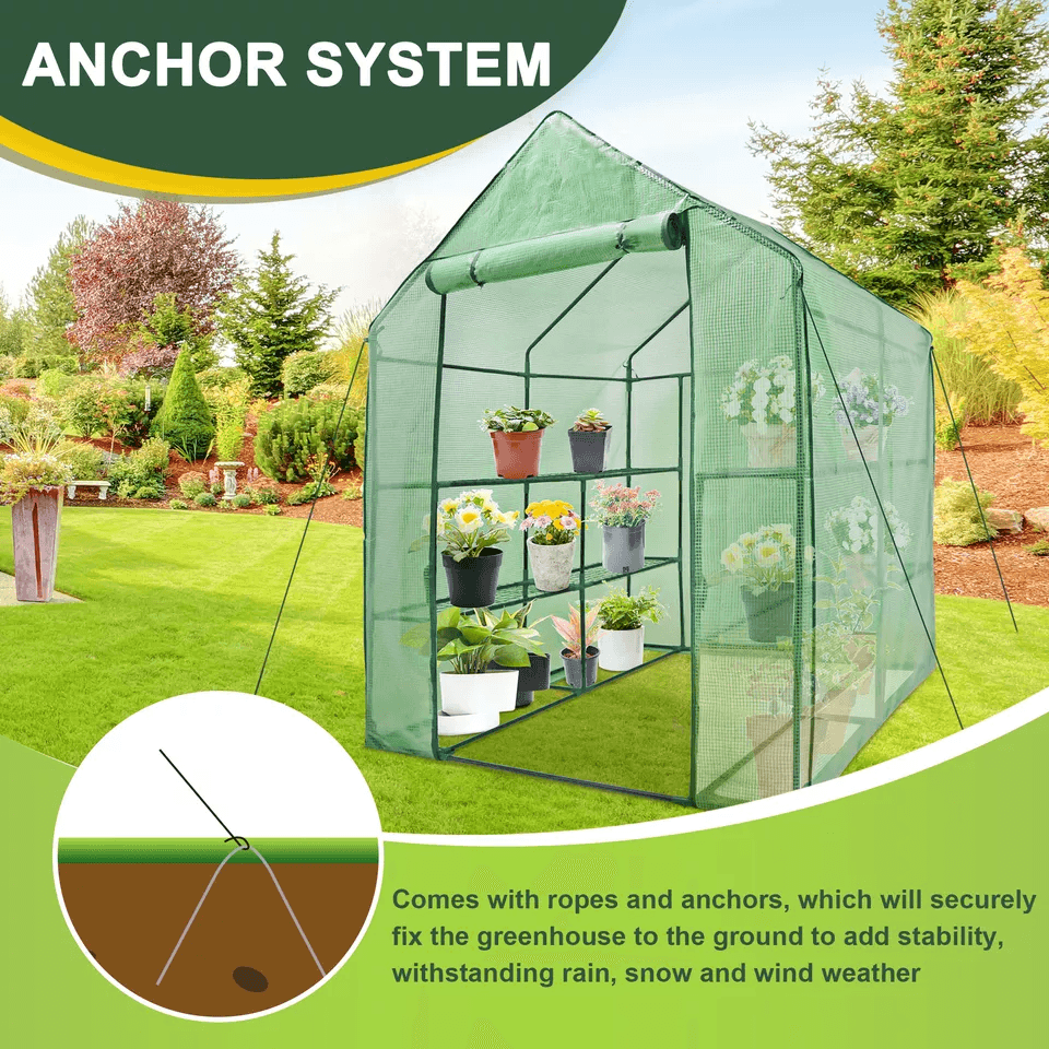 Walk-In Mini Greenhouse with 8 Shelves, Portable Garden Planter House