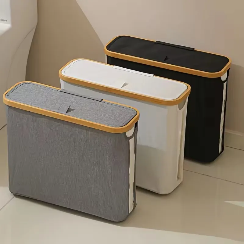 Storage Basket, Large Paper Holder with Lid, Storage Shelf for Rolls of Toilet Paper, Oxford Cloth Bamboo Storage Rack