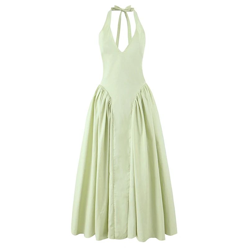 Elegant Backless Halter A-Line Midi Dress – Summer Backless Halter Dress for Women