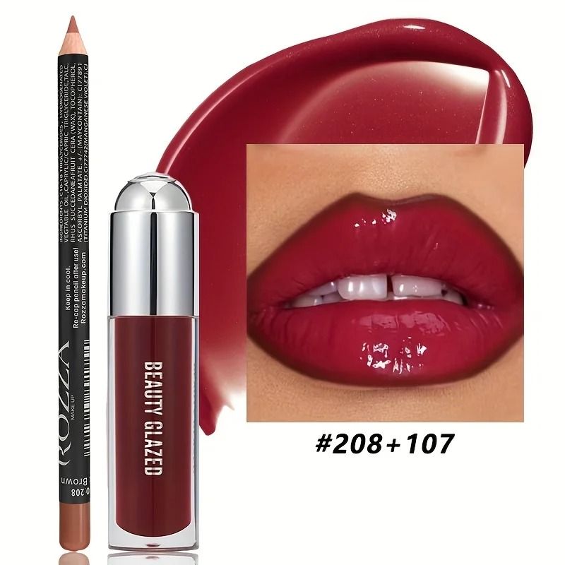 Lip Gloss and Lip Liner Set Waterproof Long Lasting Nude Combo