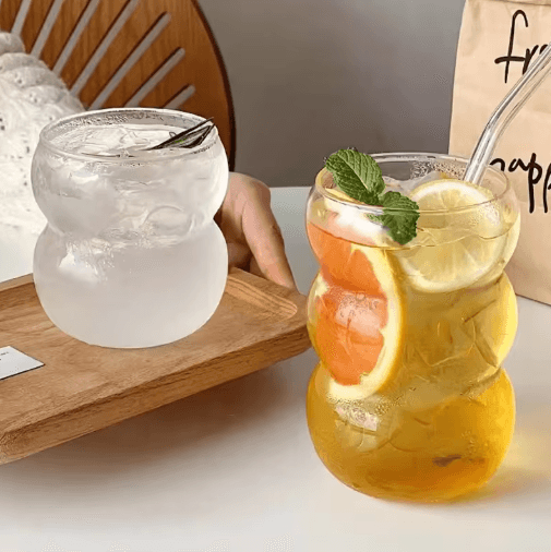RippleWave Transparent Drinking Glass – Creative Wave Iced Coffee Tumbler