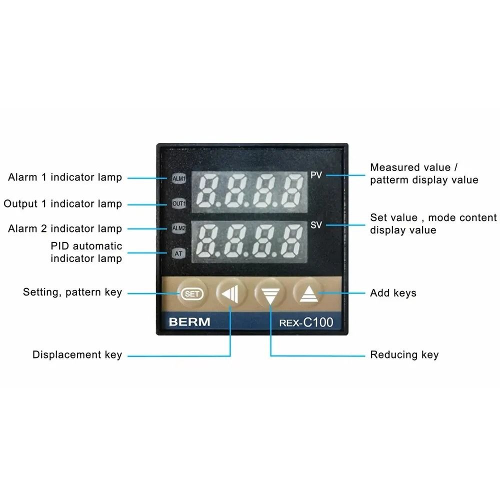 Digital PID Temperature Controller with SSR Output and K Thermocouple Probe