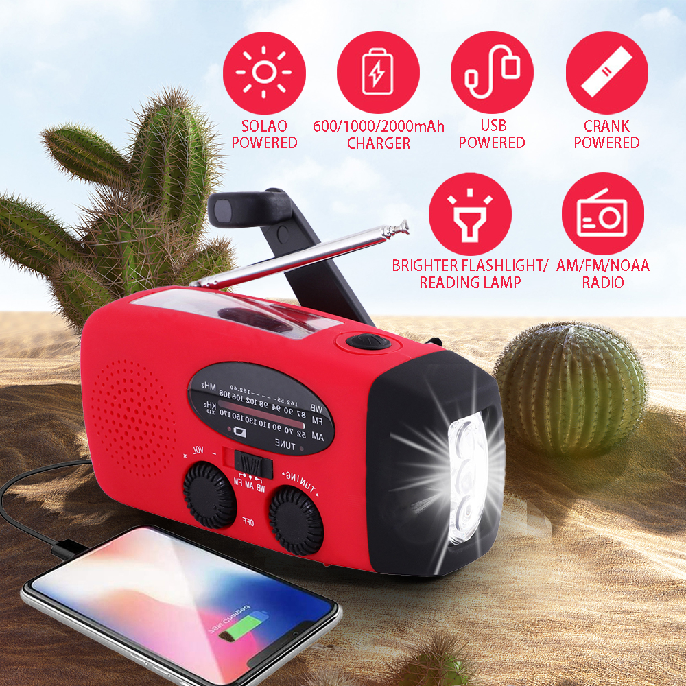 Emergency Solar Radio with LED Flashlight & USB Charging for Outdoor Adventures