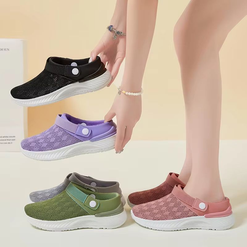 2025 Summer Women's Mesh Slip-On Slippers – Casual Breathable Half-Support Shoes