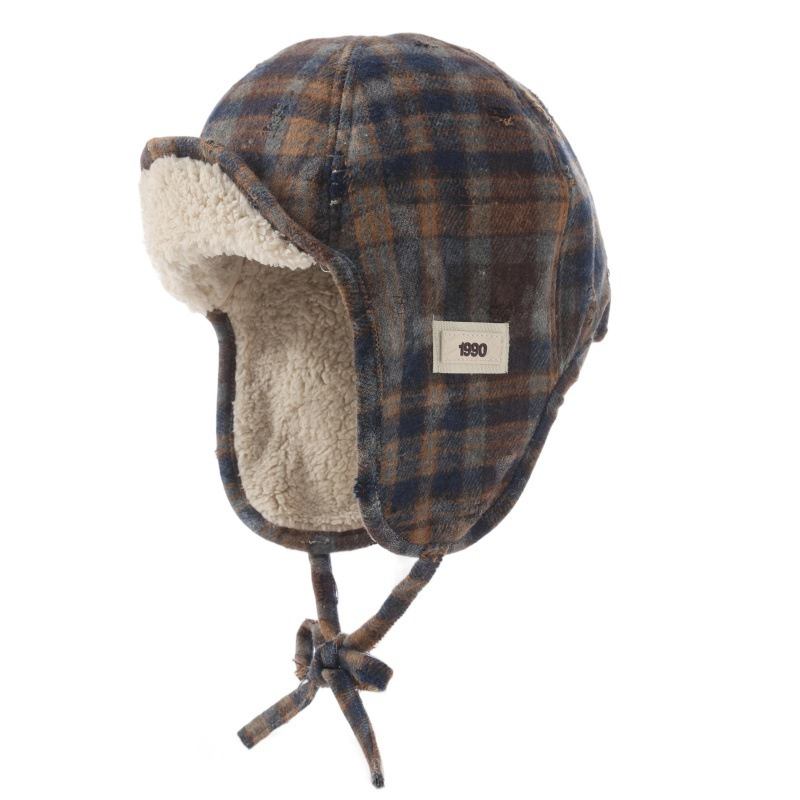 Plaid Unisex Ski Caps Thickened Warm Pilot Hat Windproof Bomber Hat