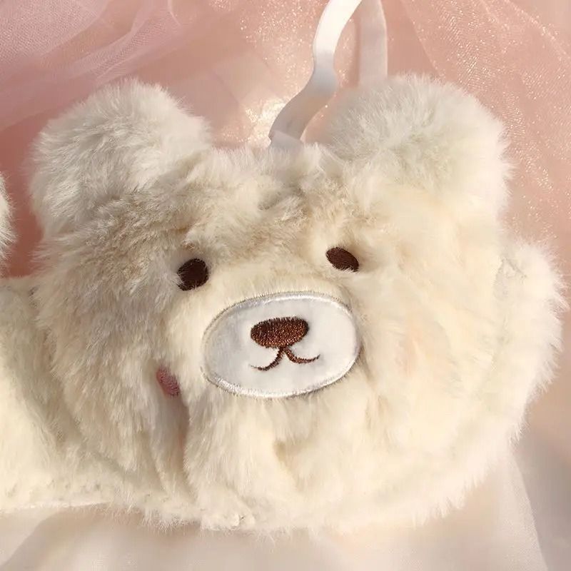Cute Japanese Style Plush Winter Bra with Rabbit and Bear