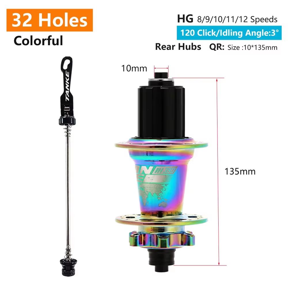 TANKE 120-Click 6-Bearing MTB Hub – 28/32/36H Disc Brake Front & Rear (8-12 Speed)