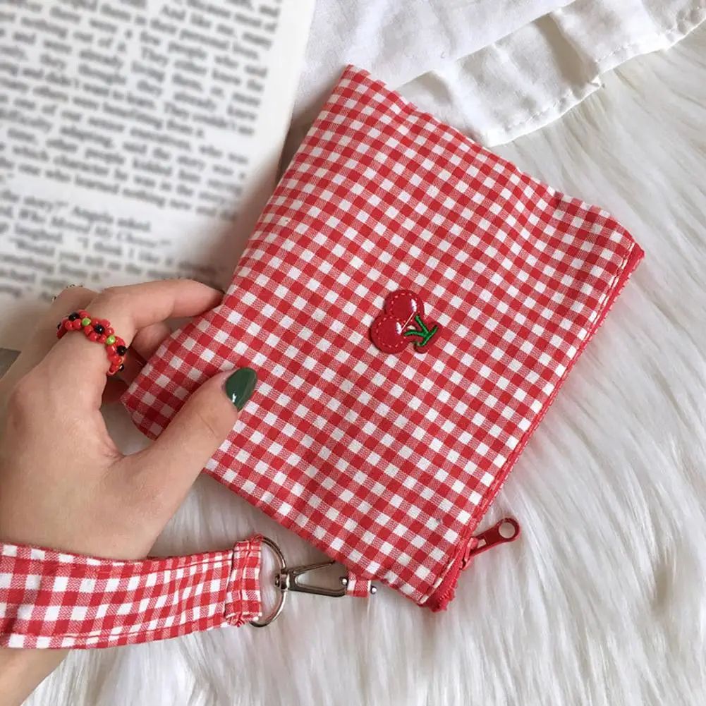 Embroidered Cherry Canvas Cosmetic Bag
