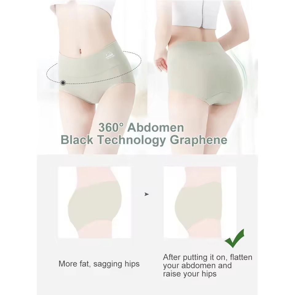Women Cotton High Waisted Underwear 5 Pack Tummy Control Butt Lift Graphene Antibacterial Breathable