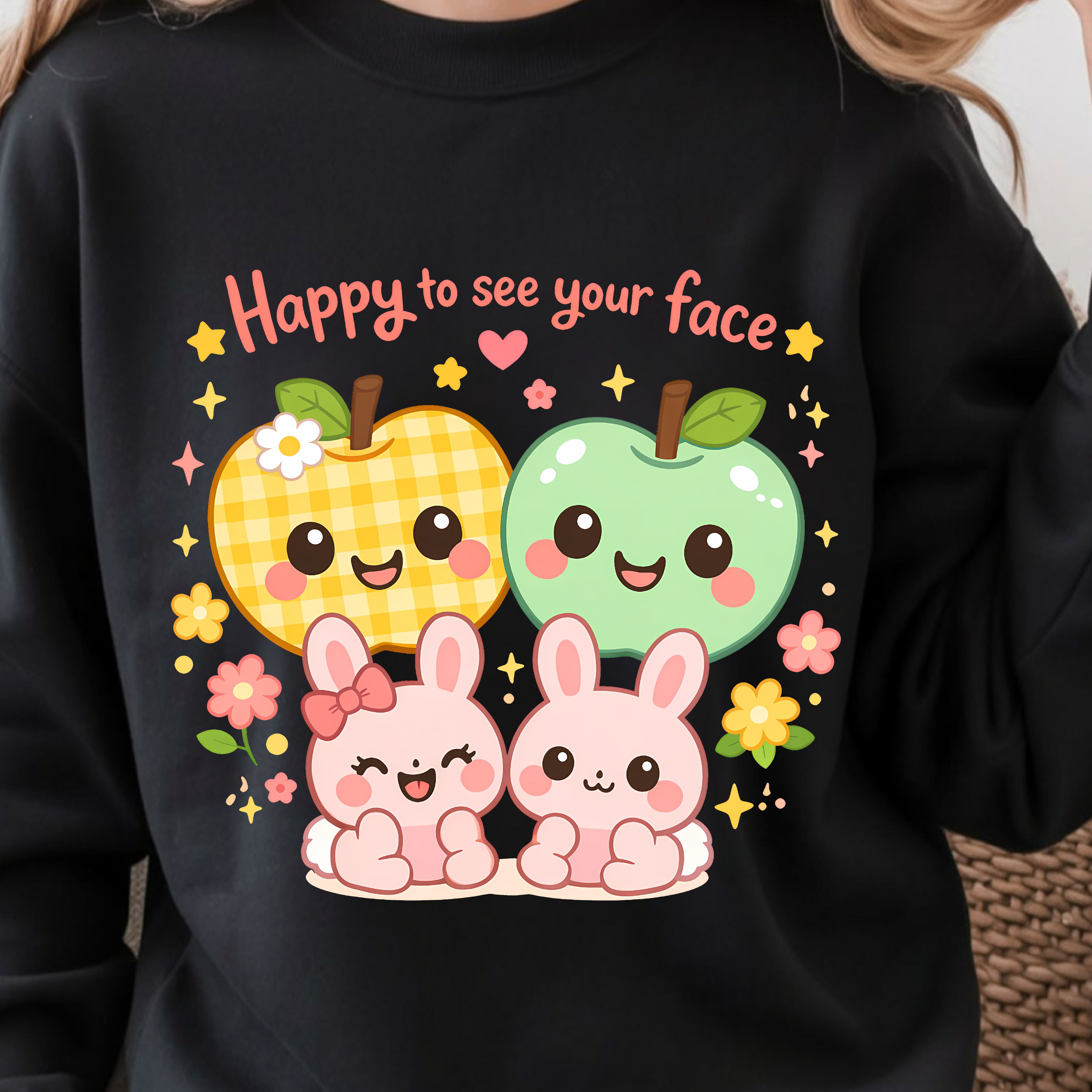 Happy To See Your Faces Shirt – Apples & Baby Bunny Easter Design Tee