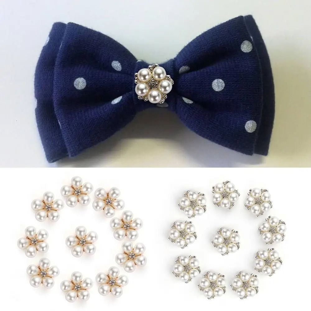10PCS Flower Rhinestone Pearl Buttons Alloy Crystal DIY Wedding & Craft Embellishments