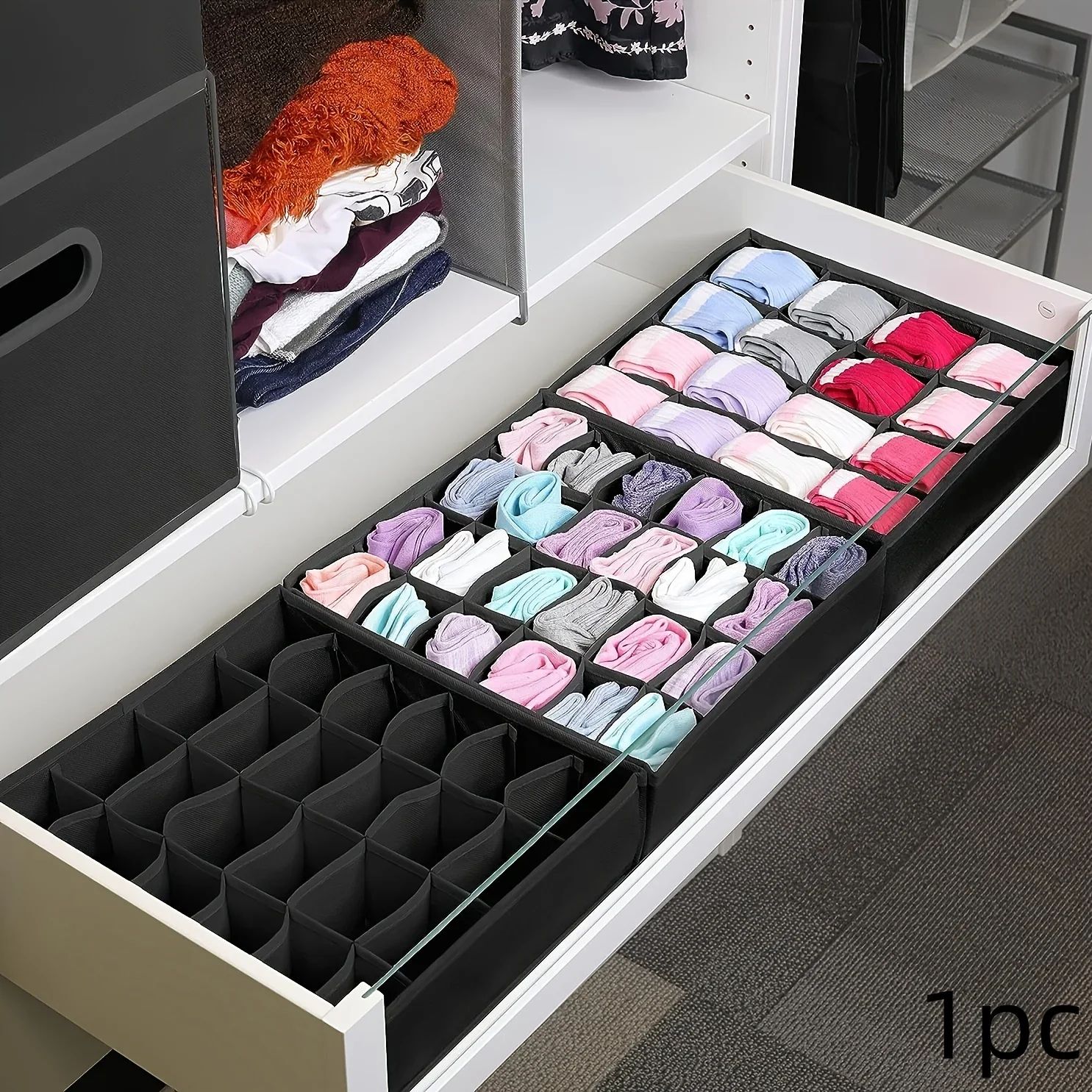 24-Grid Drawer Organizer for Underwear, Socks & Accessories – Foldable Closet Storage Box