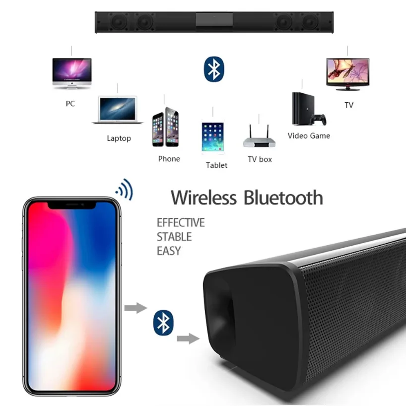 Bluetooth Soundbar Speakers, Stereo Surround Sound Home Cinema with Remote Control