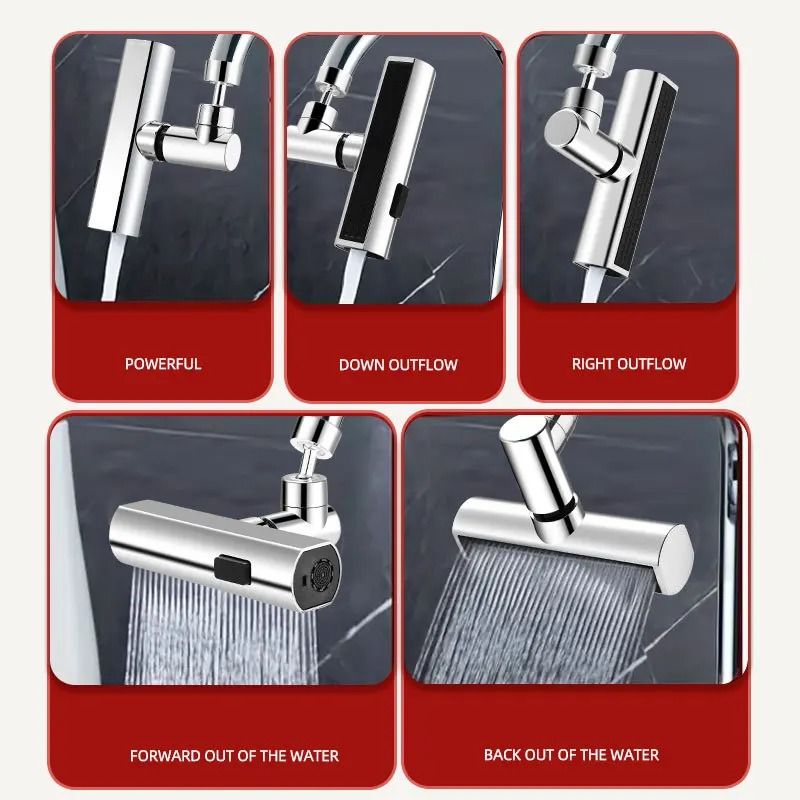 Three-Speed Waterfall Faucet Extender – 360° Rotating Universal Multi-Function Spout