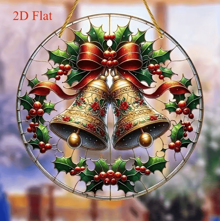 2 Piece Christmas Bell Ornaments – Acrylic Holiday Decorations 2D Flat Hanging Ornaments for Room and Christmas Decor