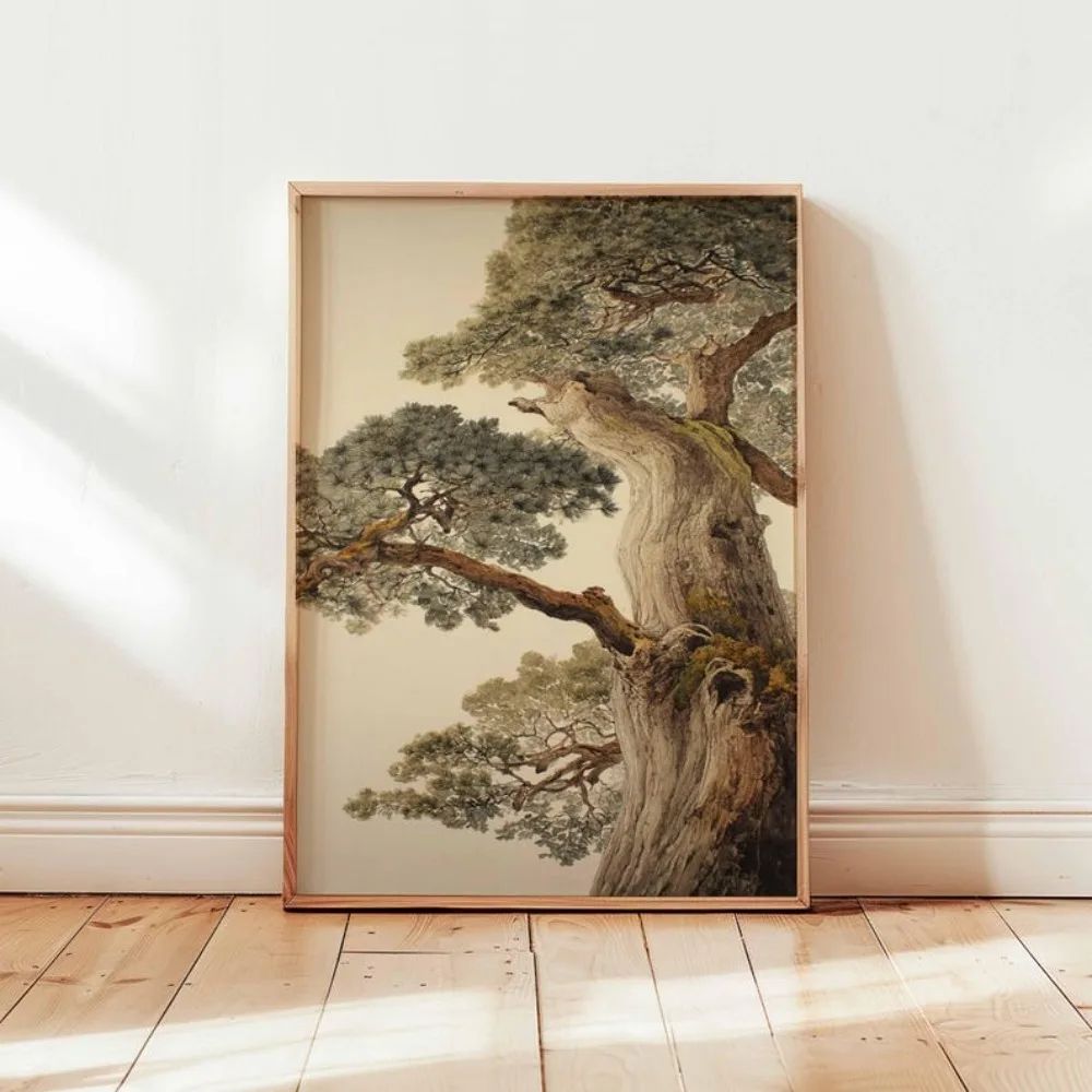 Japanese Pine Tree Wall Art Zen Nature Canvas Calm Forest Decor
