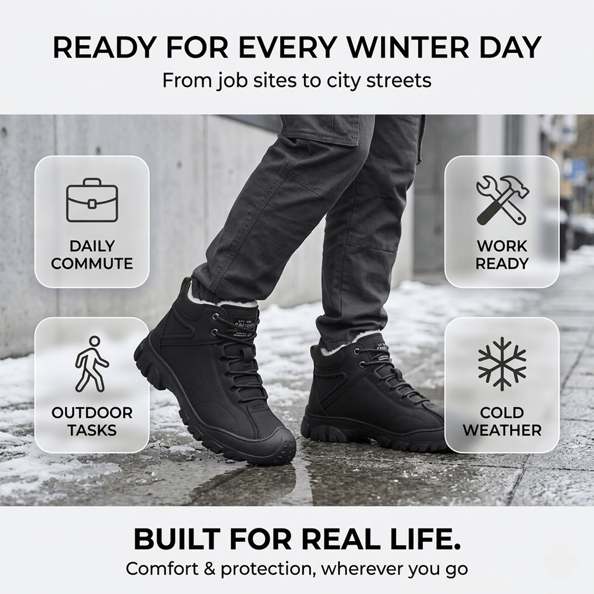 Men Winter Snow Boots Waterproof Warm Lace Up Work Shoes