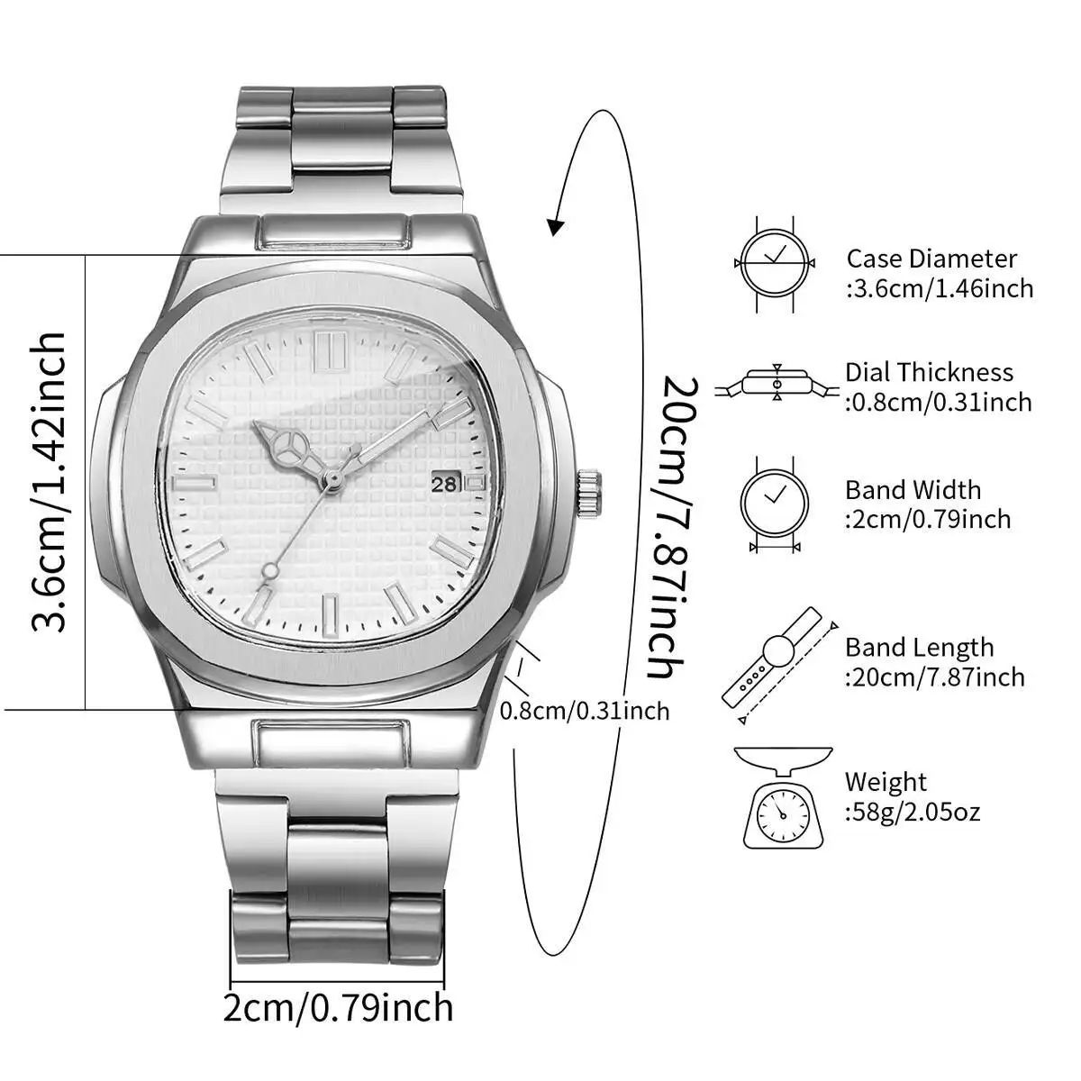 Luxury Square Men's Quartz Business Watch with Calendar