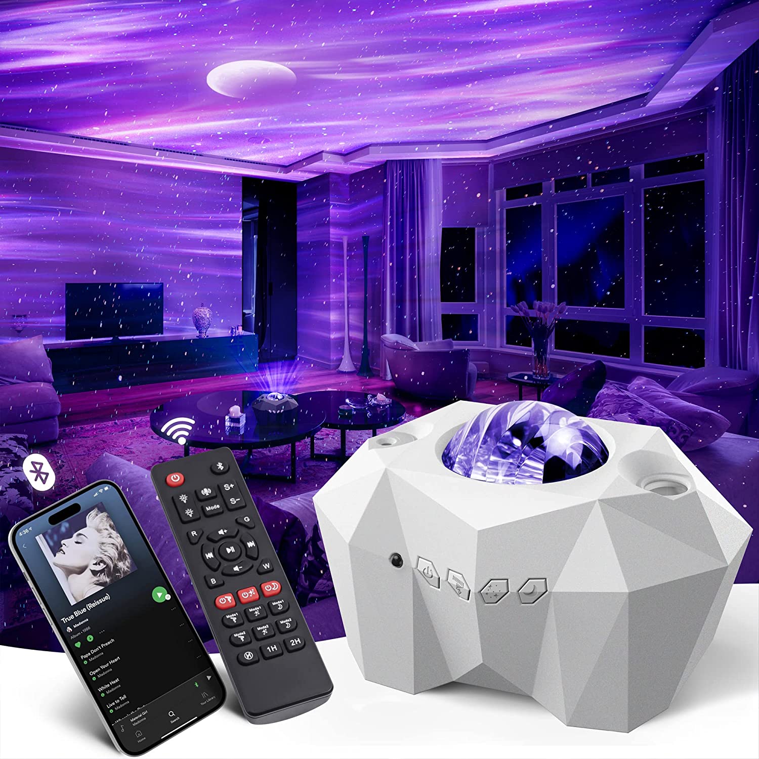 Aurora Galaxy Star Projector Lamp with Bluetooth Music Speaker and Northern Lights Starry Sky Night Light