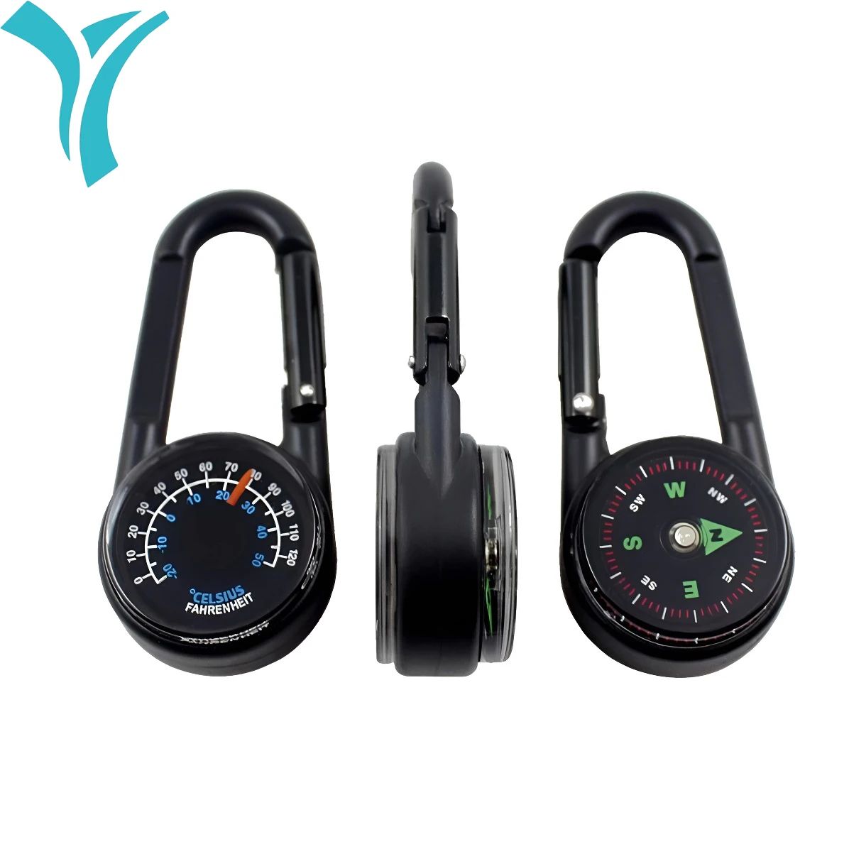 3 in 1 Mini Compass Thermometer Carabiner Keychain