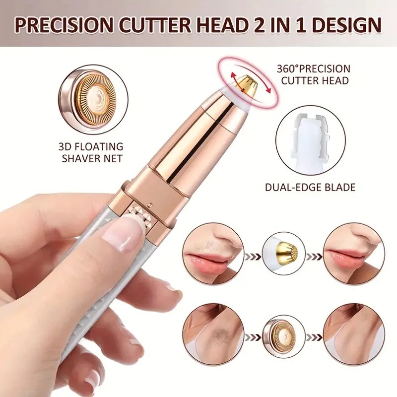 Painless Eyebrow Razor & Hair Shaver with LED Light, Rechargeable 2-in-1 Facial Hair Trimmer for Women & Men