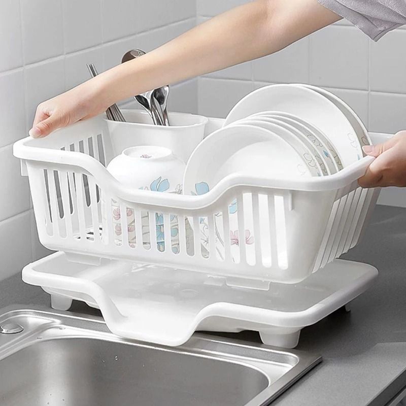 ClearFlow Kitchen Countertop Dish Drying Rack with Drainer Board
