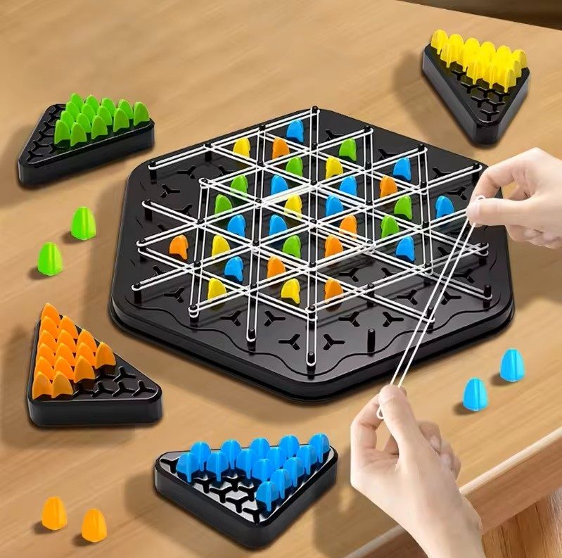 Triangle Strategy Battle Game – Interactive Rubber Band Board Game Set for Kids & Family