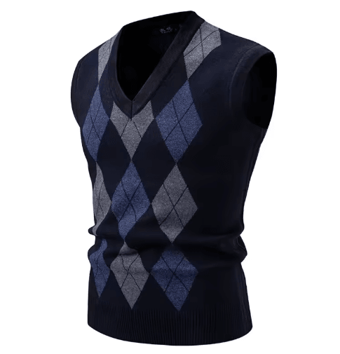 Mens Argyle Knit Vest V Neck Sleeveless Slim Fit Pullover Sweater