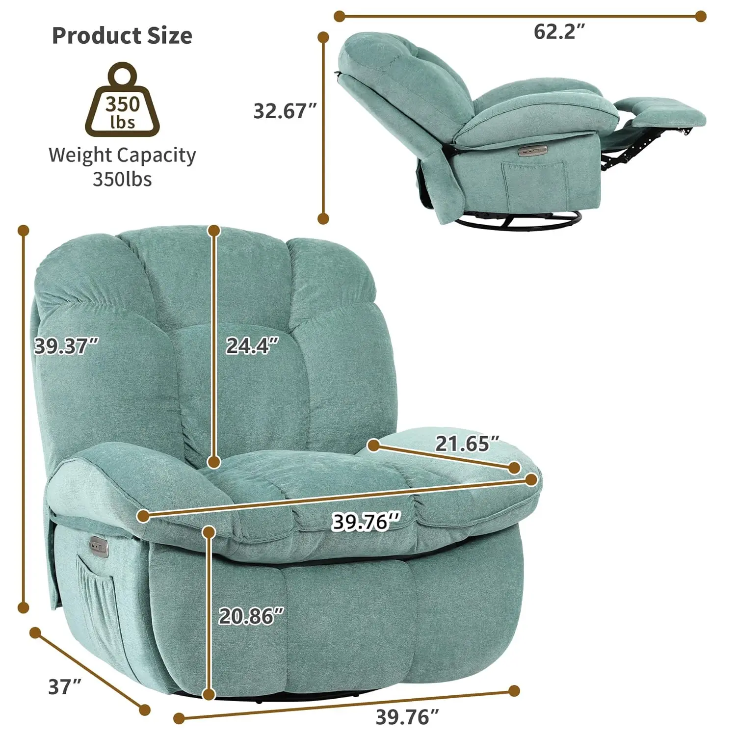 Power Recliner Chair, Swivel Rocker Recliner with Massage and Heat, Electric Recliner Chairs for Adults with, Customized