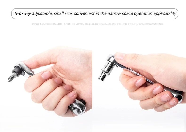 2-in-1 Compact Ratchet Wrench with Socket & Screwdriver Bits
