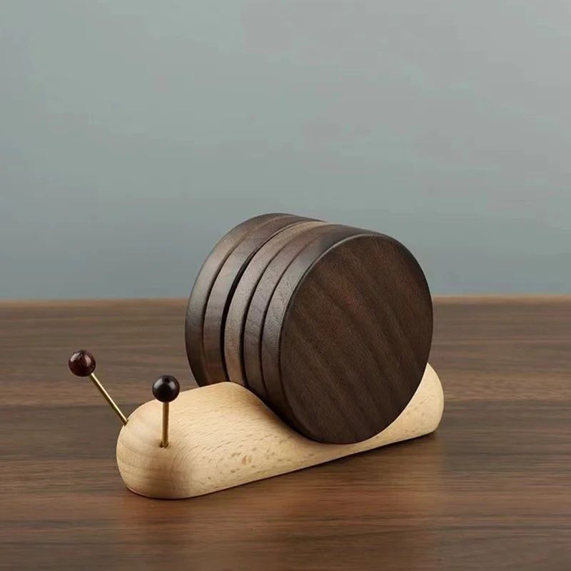 Black Walnut Cartoon Snail Decompression Insulated Tea Coaster