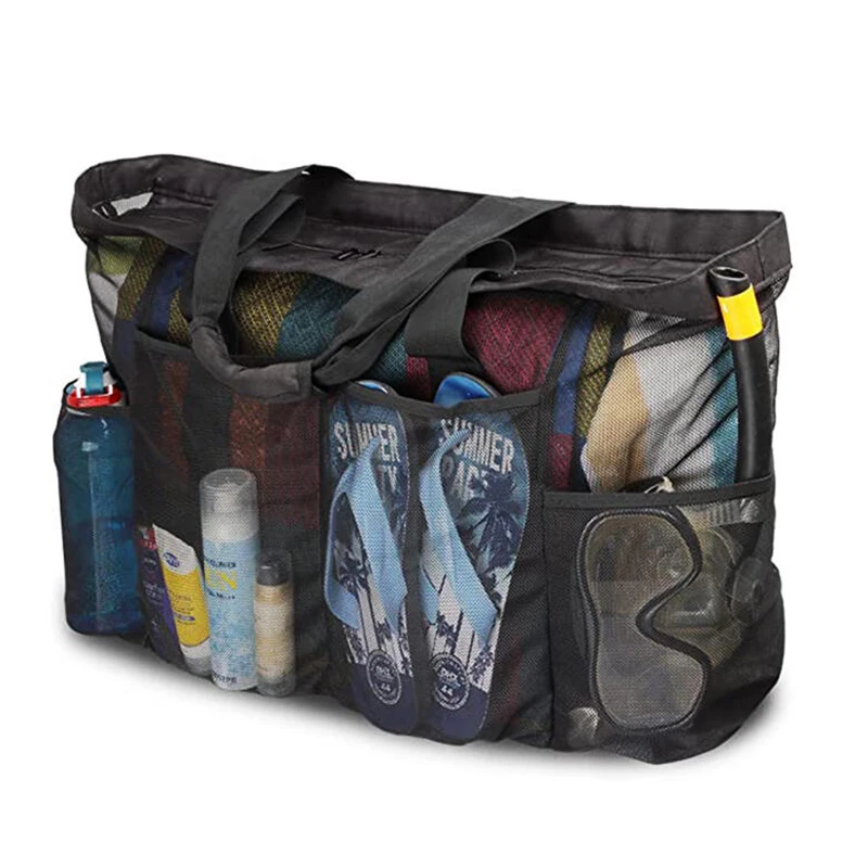 Extra Large Mesh Beach Bag with Pockets Lightweight Foldable Swim and Travel Tote
