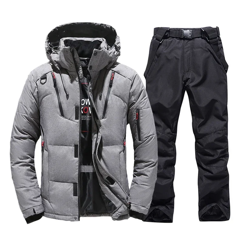 Thermal Skiing Down sUIT, New Winter Ski Suit Men, Warm Snowboard Bibs Pants, Male Snowmobile Clothing Overalls Set