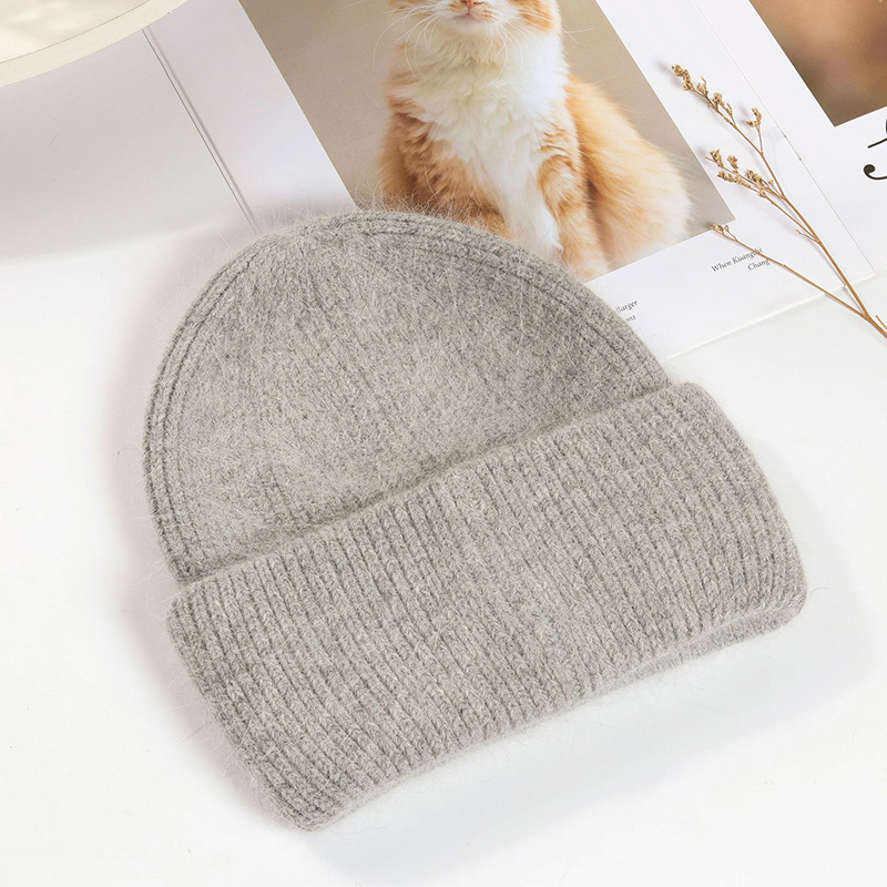 Real Rabbit Fur Winter Hat Fashion Women Beanie Warm Solid CoverWomen Solid Adult Cover Head Cap