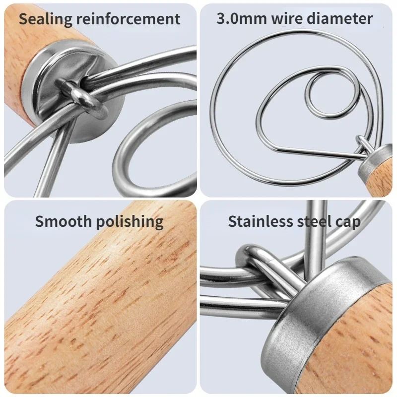 Stainless Steel Danish Dough Whisk With Wooden Handle