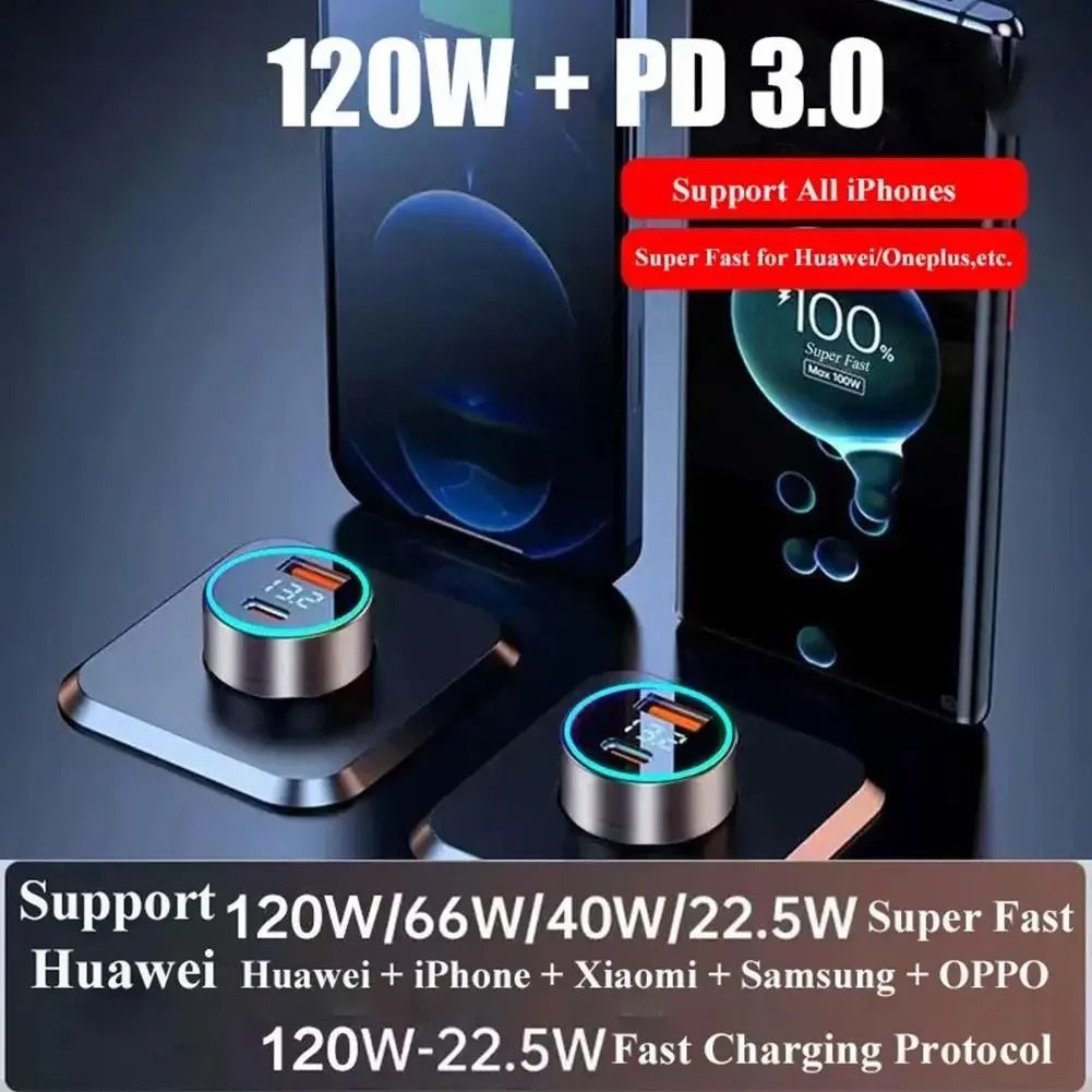 120W High-Fidelity USB-C Super Fast Car Charger and Power Adapter Hub