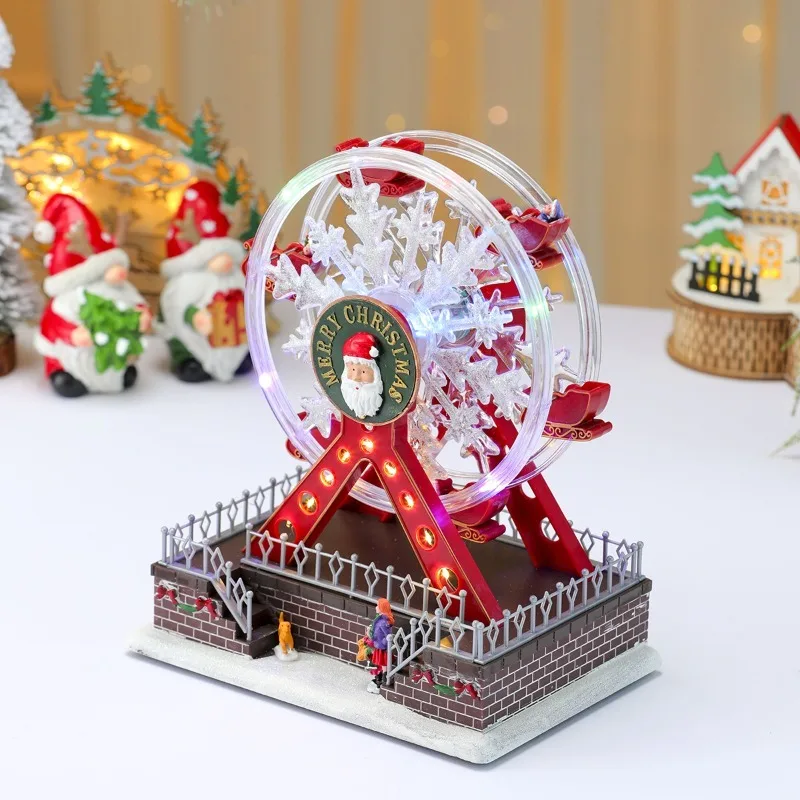 Xmas Santa Claus Spinning Light Up Ferris Wheel, Octavo Music Box, New Year Christmas Gift, Home Party Decoration