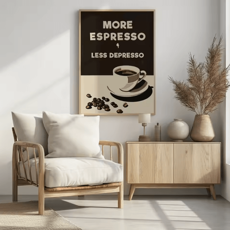 Retro Coffee Club Canvas Wall Art – Beige Minimalist Coffee & Drink Poster Decor