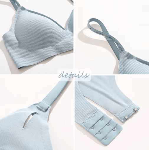 FINETOO Deep V Wireless Padded Bralette with Trendy Stripe Knit